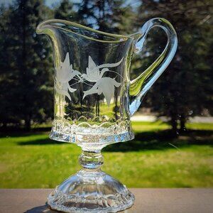 Antique EAPG Glass Creamer Adams & Co Apollo Etched Floral Thumbprint c.1886 USA